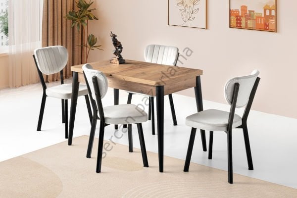 1312-2316 - Nisa Masa Sandalye Takımı - Çam/Siyah