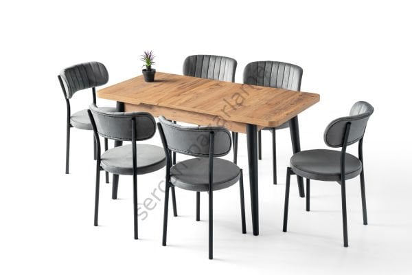 1312-2387 - Nisa Masa Sandalye Takımı - Çam/Siyah