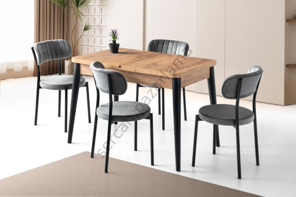 1312-2387 - Nisa Masa Sandalye Takımı - Çam/Siyah