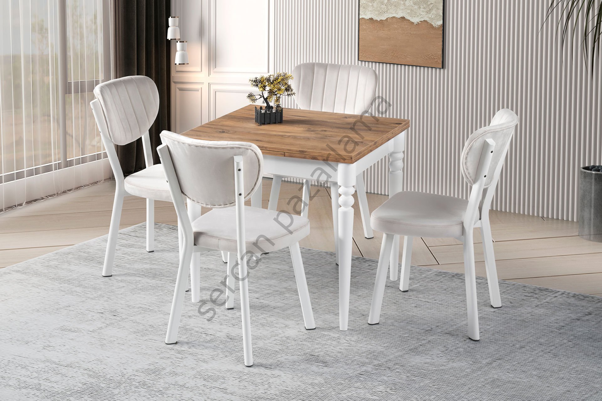 1227-2317 - Pınar Masa Sandalye Takımı - Çam/Beyaz
