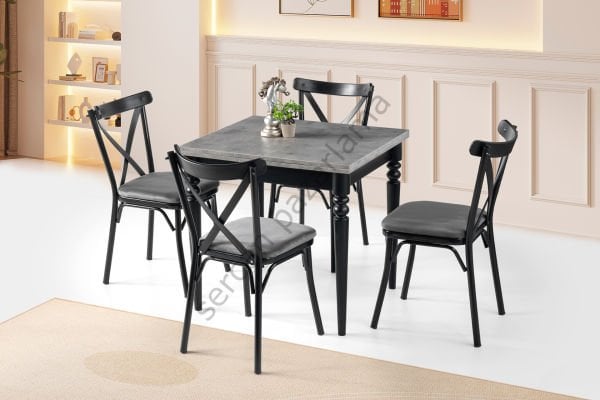 1228-2352 - Pınar Masa Sandalye Takımı - Gri/Siyah