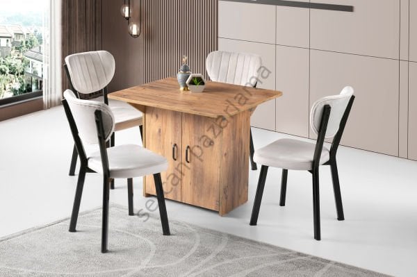 1327-2316 - İzmir Dolaplı Masa Sandalye Takımı - Çam