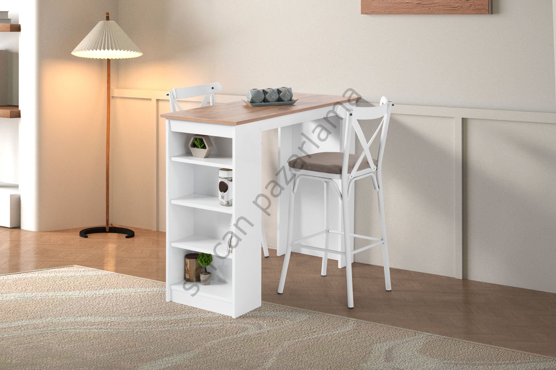 1237-2364 - Vista Bar Masa Sandalye Takımı - Çam/Beyaz