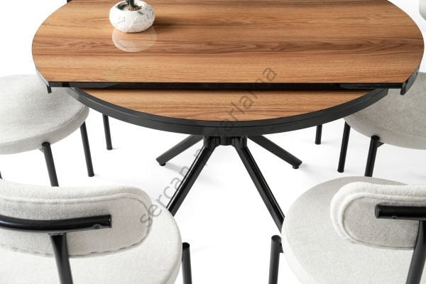 1411-2329 - Bade Masa Sandalye Takımı - HighGloss Ceviz/Siyah