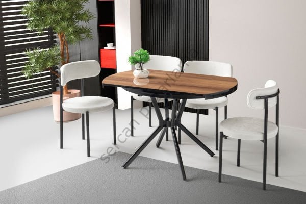 1411-2329 - Bade Masa Sandalye Takımı - HighGloss Ceviz/Siyah