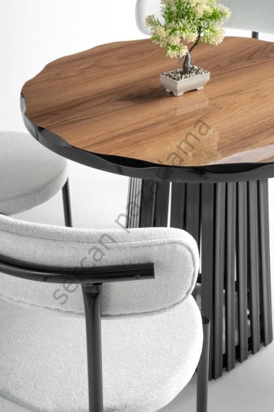 1441-2329 - Piramit Masa Takımı - H.Gloss Ceviz/Siyah