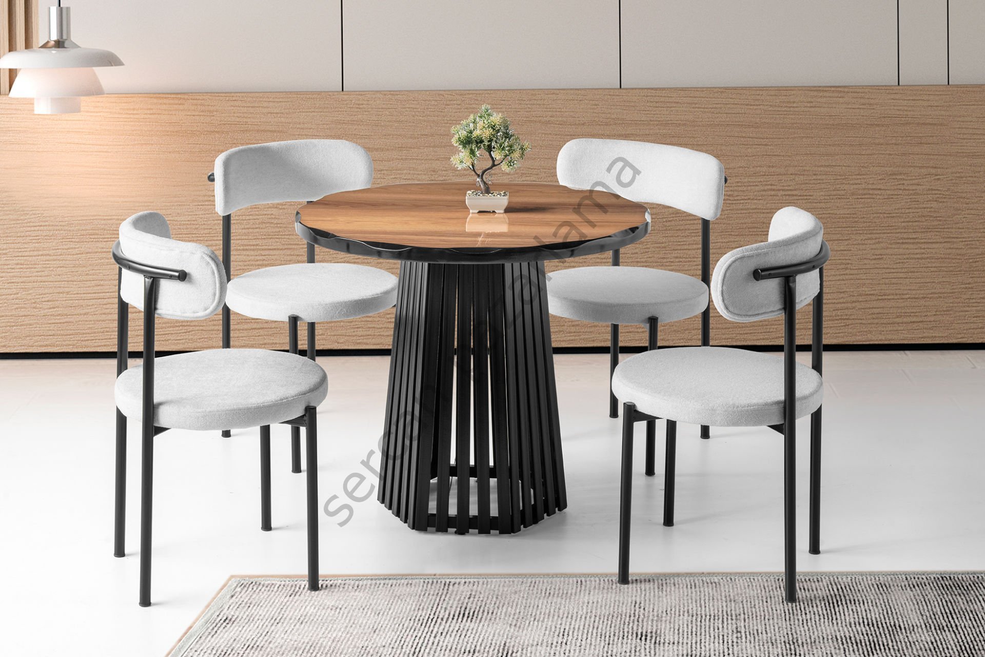 1441-2329 - Piramit Masa Takımı - H.Gloss Ceviz/Siyah