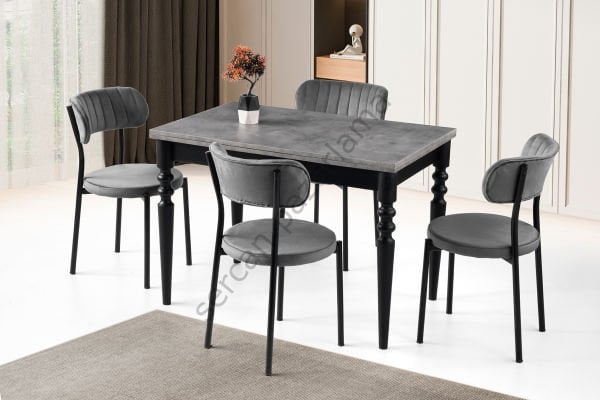 1163-2387 - Cunda Masa Sandalye Takımı - Gri/Siyah