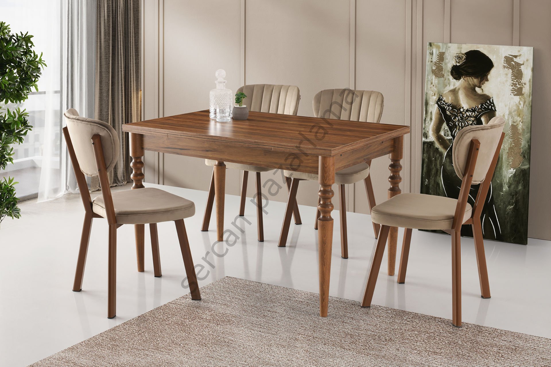 1165-2312 - Cunda Masa Sandalye Takımı - Ceviz