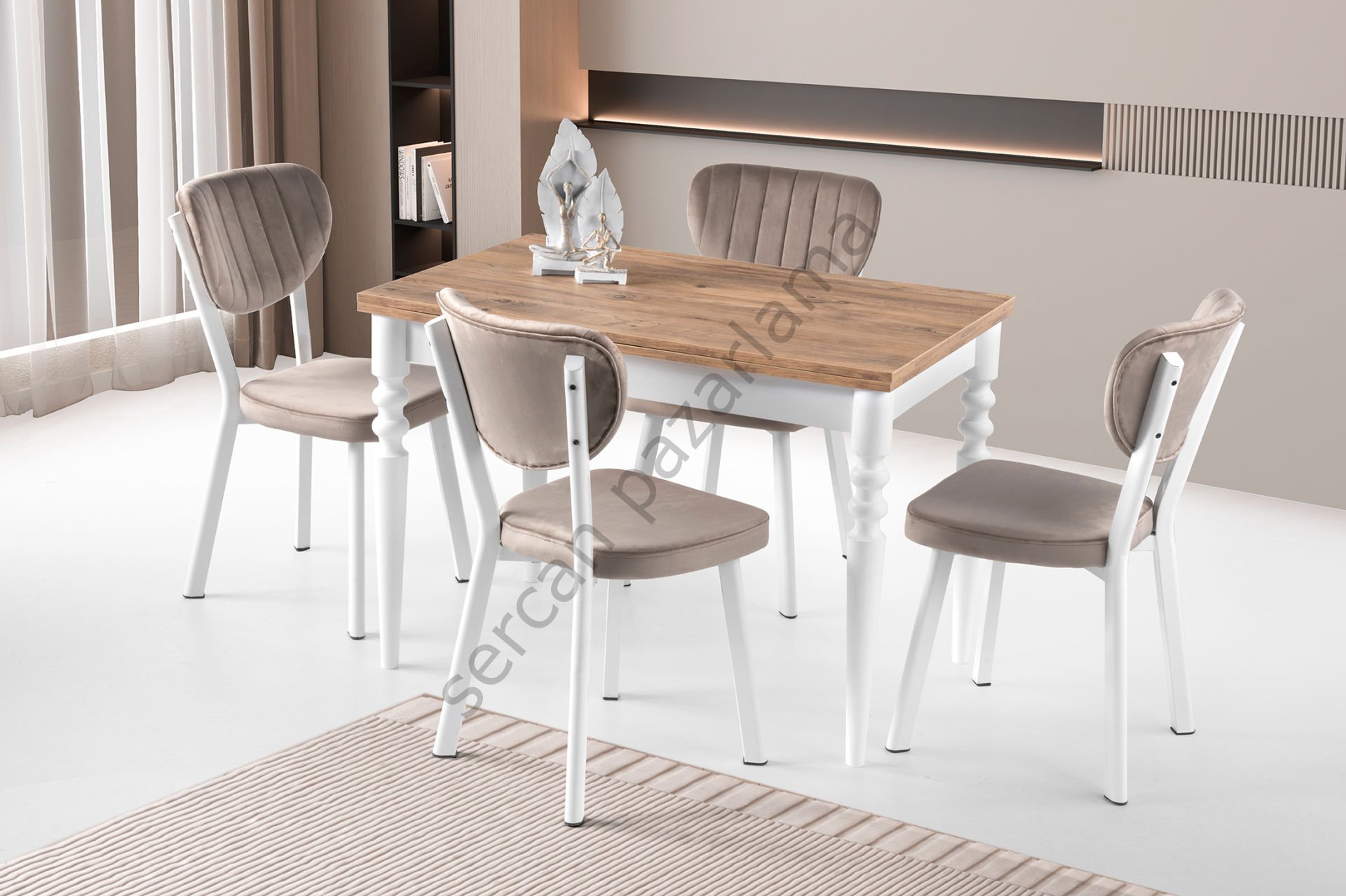 1162-2318 - Cunda Masa Sandalye Takımı - Çam/Beyaz