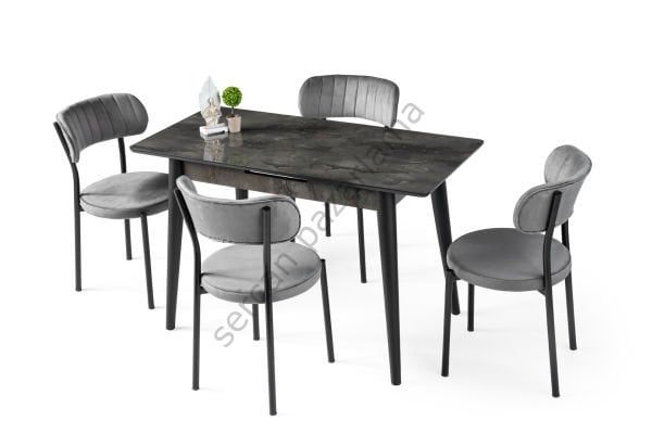 1272-2387 - Melisa Masa Sandalye Takımı - HighGloss Irony/Siyah