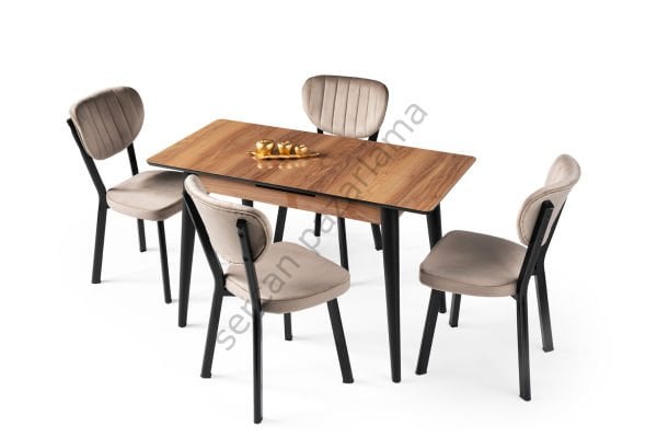 1271-2315 - Melisa Masa Sandalye Takımı - HighGloss Ceviz/Siyah