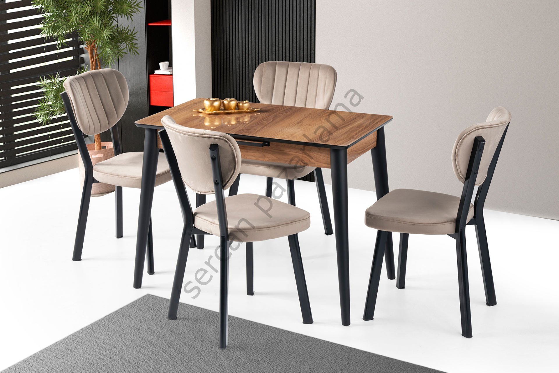 1271-2315 - Melisa Masa Sandalye Takımı - HighGloss Ceviz/Siyah