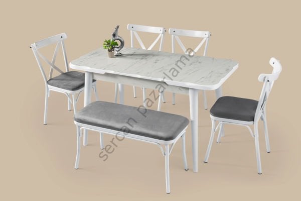 1293-2351-7536 - İkon Masa Takımı - H.Gloss Marmo/Beyaz