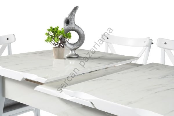 1293-2351-7536 - İkon Masa Takımı - H.Gloss Marmo/Beyaz