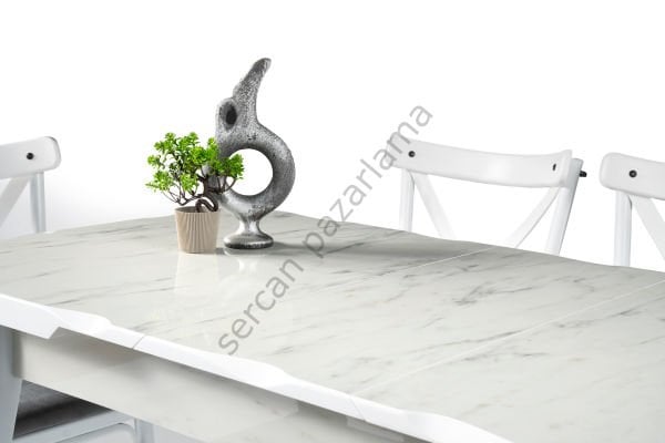 1293-2351-7536 - İkon Masa Takımı - H.Gloss Marmo/Beyaz