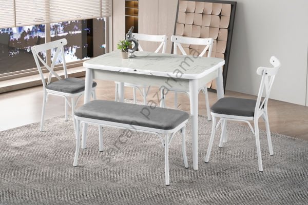 1293-2351-7536 - İkon Masa Takımı - H.Gloss Marmo/Beyaz