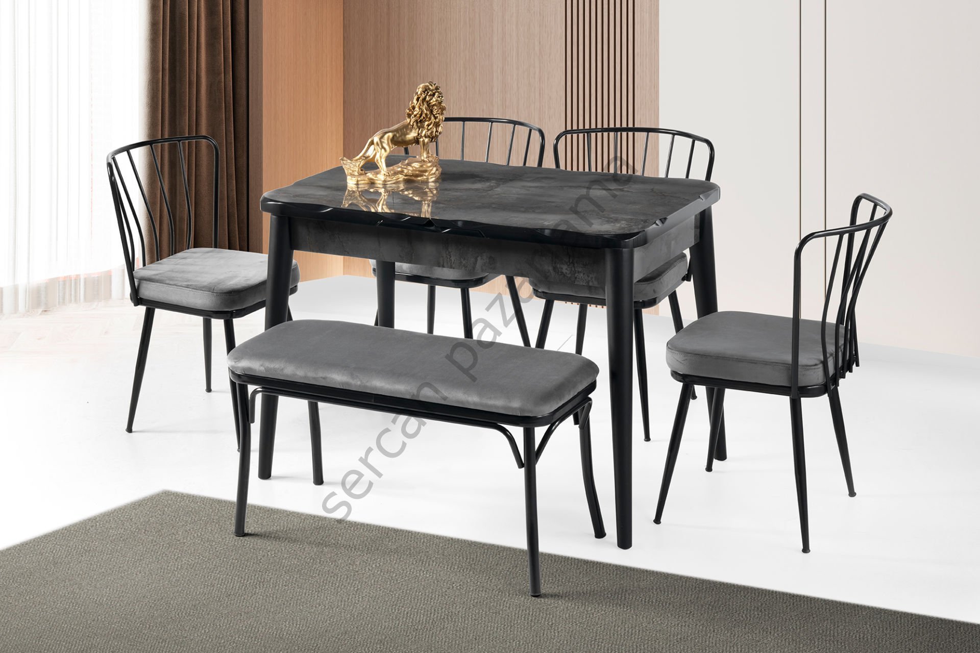 1292-2307-7535 - İkon Masa Takımı - H.Gloss Irony/Siyah