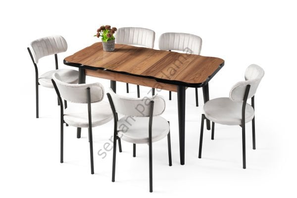 1291-2389 - İkon Masa Sandalye Takımı - H.Gloss Ceviz/Siyah