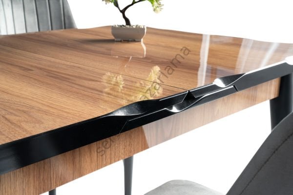 1285-7345 - Yakamoz Masa Takımı - HighGloss Ceviz/Siyah