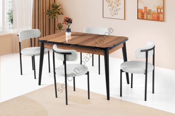 1285-2329 - Yakamoz Masa Takımı - HighGloss Ceviz/Siyah