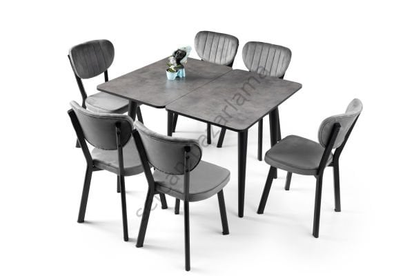 1335-2314 - Rüya Masa Sandalye Takımı - Gri/Siyah