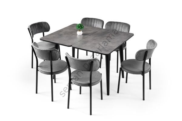 1335-2387 - Rüya Masa Sandalye Takımı - Gri/Siyah