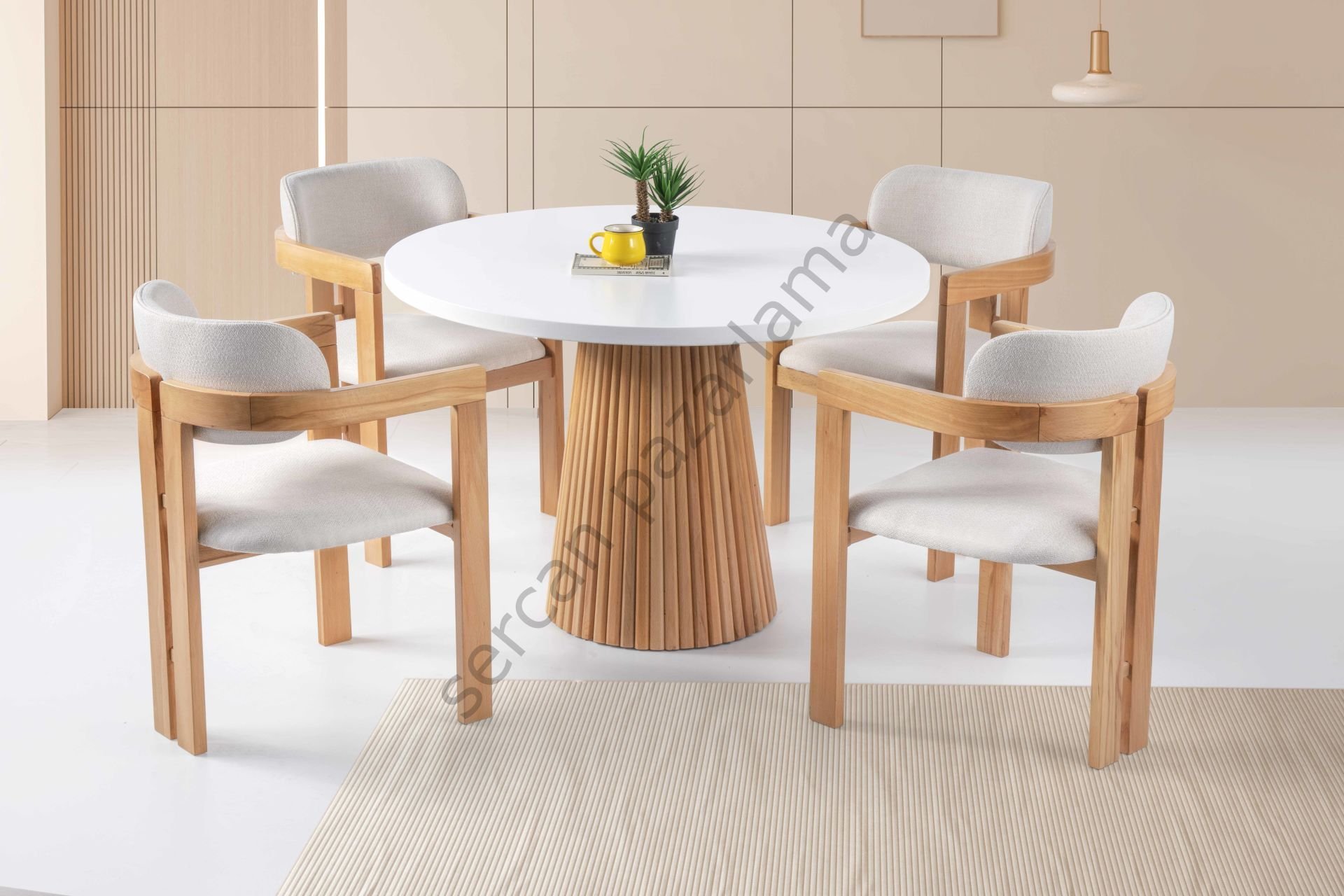 7127-2025 - Beste Masa Sandalye Takımı - Beyaz/Naturel