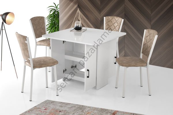 1326 - İzmir Dolaplı Masa 80x90 - Beyaz