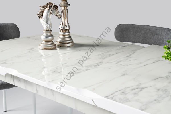 1287 - Yakamoz Masa 80x130 - HighGloss Marmo/Beyaz