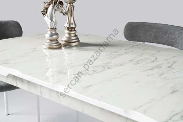 1287 - Yakamoz Masa 80x130 - HighGloss Marmo/Beyaz