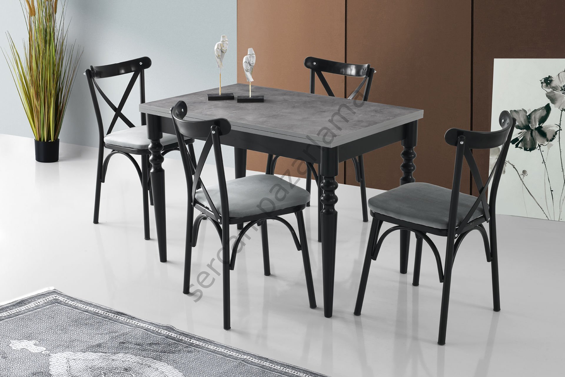 1173-2352 - Didim Masa Sandalye Takımı - Gri/Siyah