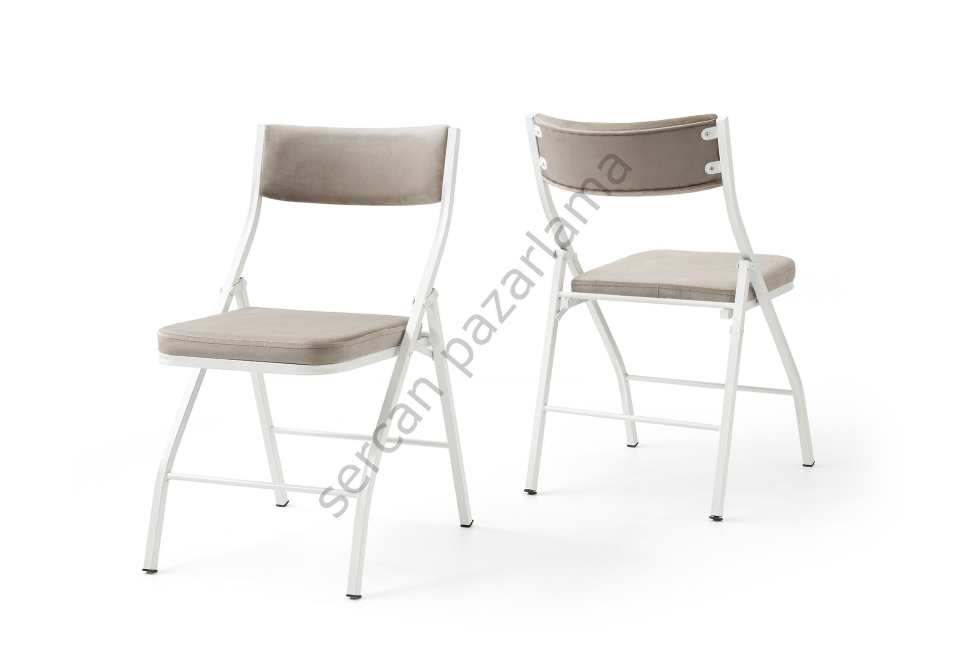 2342 - İzmir Katlanır Sandalye - Beyaz/Kahve