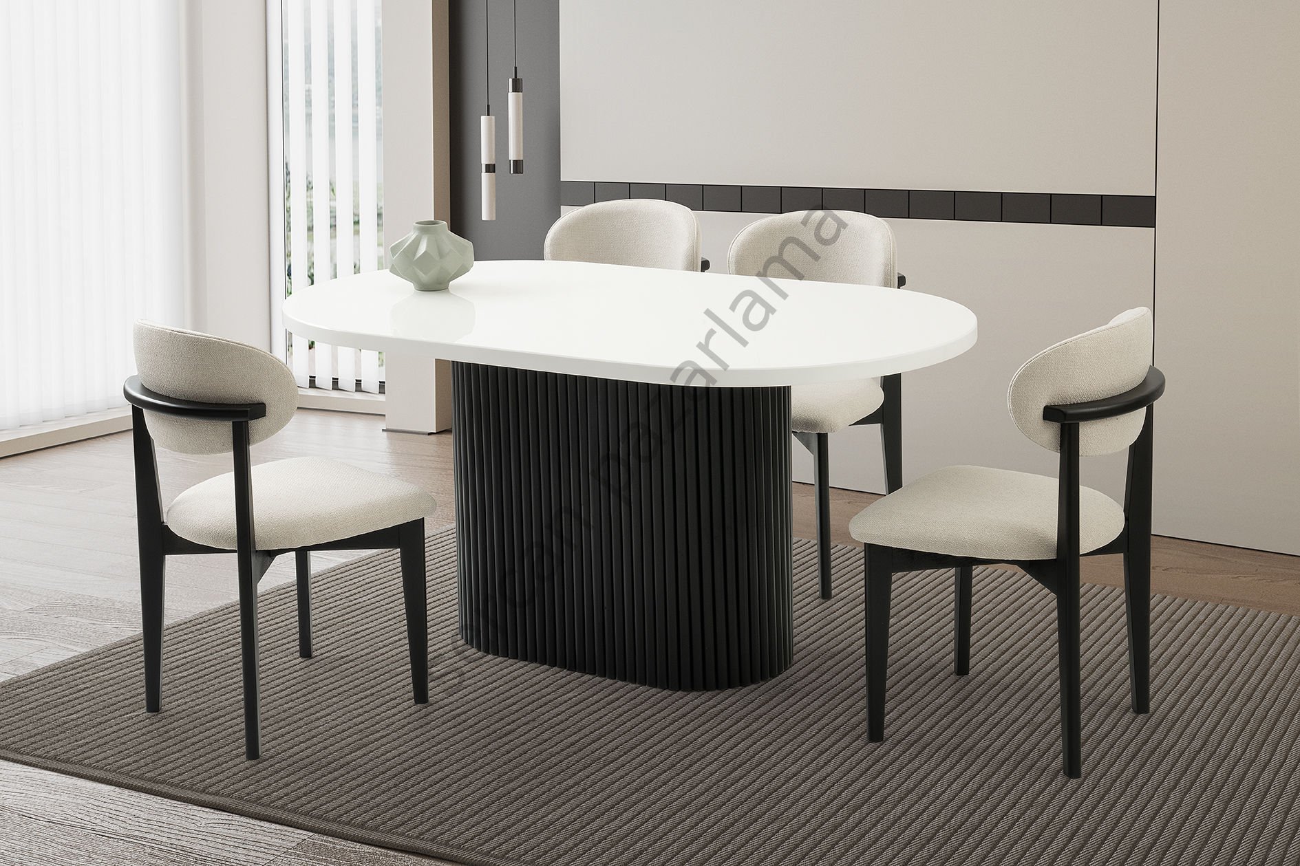 7133-2027 - Asos Masa Sandalye Takımı - Beyaz/Siyah
