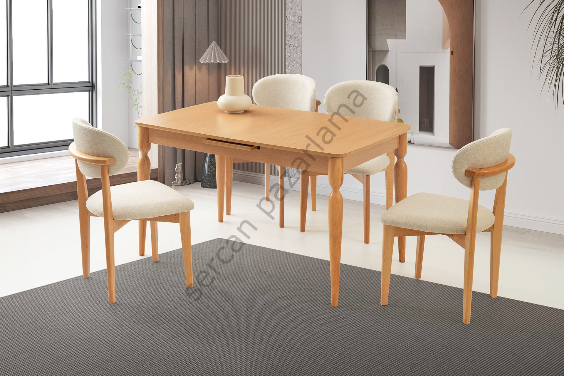 1254-2021 - Eliz Masa Sandalye Takımı - Kayın/Naturel