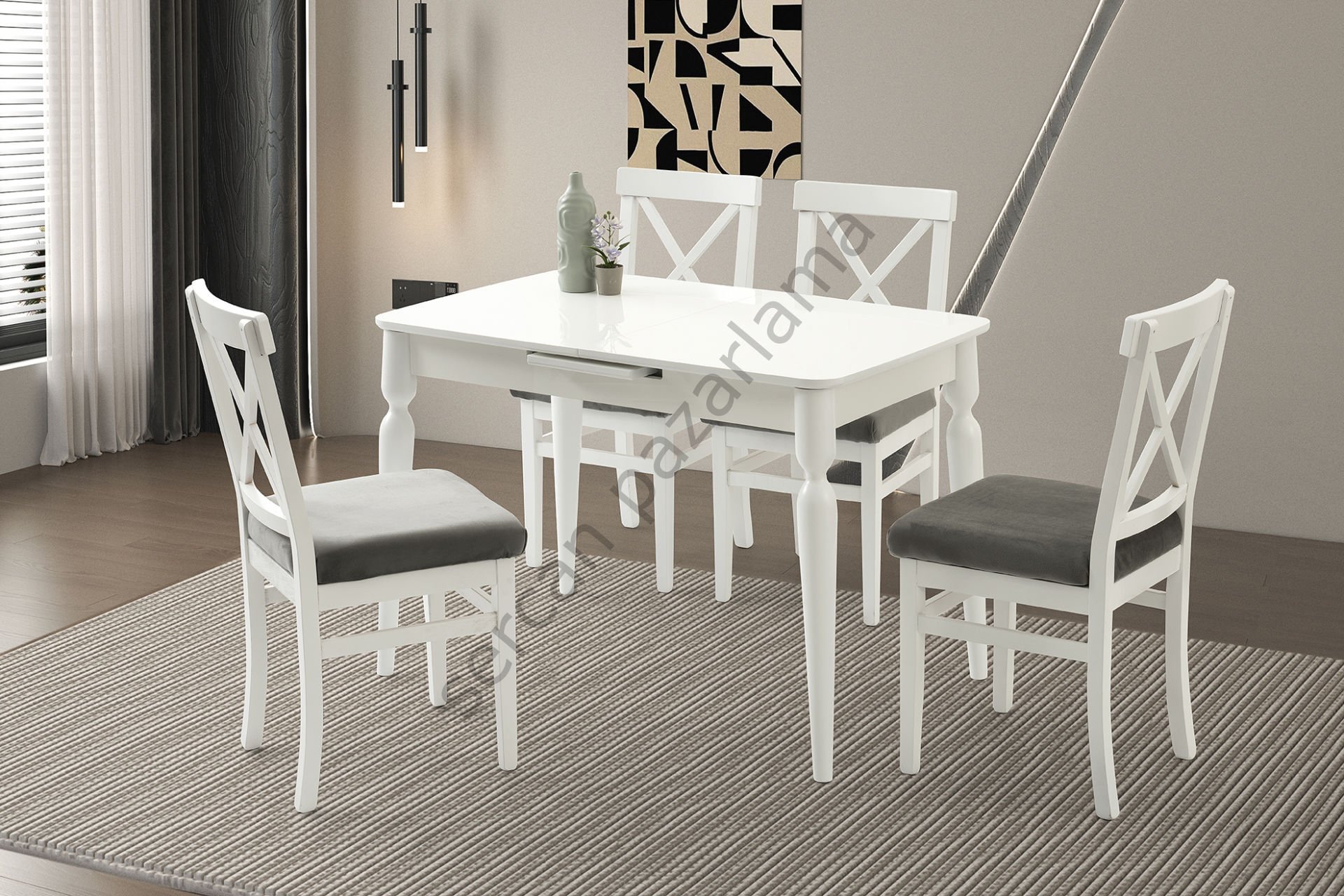 1257-2051 - Damla Masa Sandalye Takımı - Beyaz