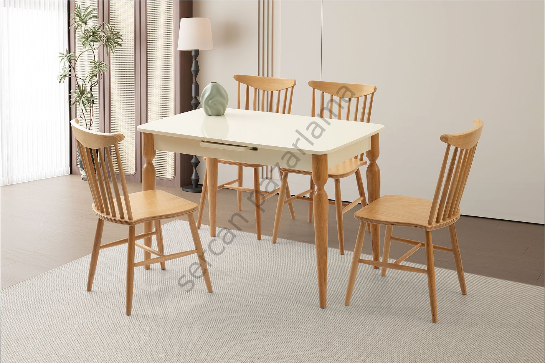 1258-2056 - Damla Masa Sandalye Takımı - Ekru/Naturel