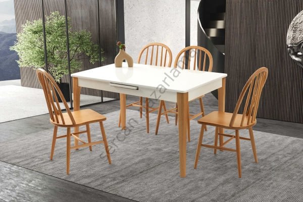 1262-2042 - Paris Masa Sandalye Takımı - Beyaz/Naturel