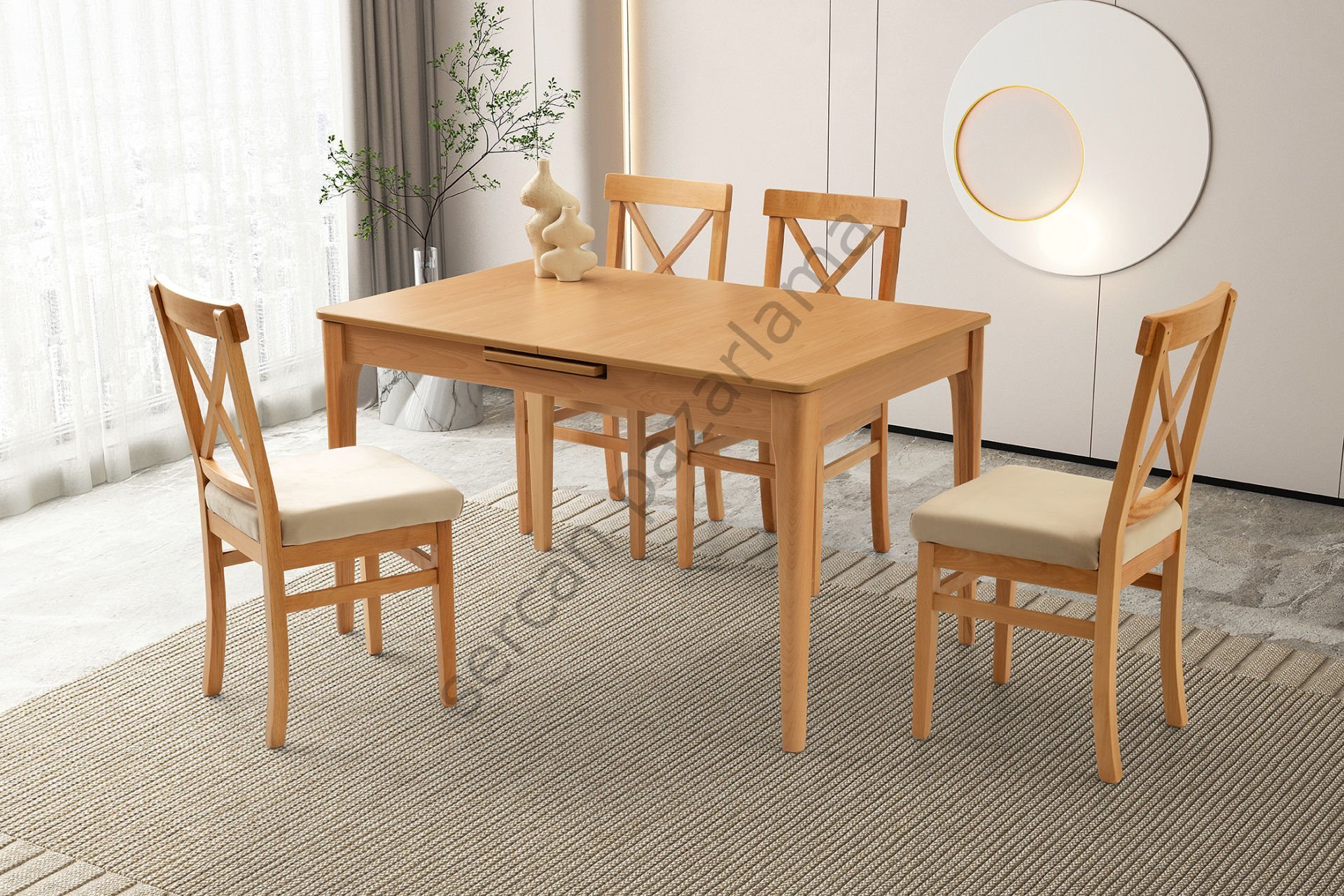 1264-2052 - Paris Masa Sandalye Takımı - Kayın/Naturel