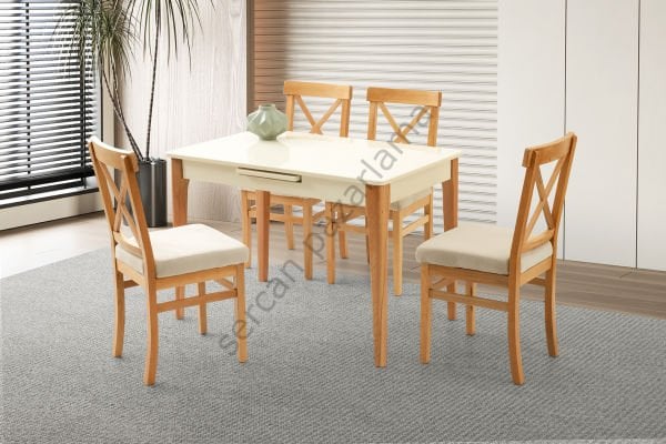 1268-2052 - Göksu Masa Sandalye Takımı - Ekru/Naturel