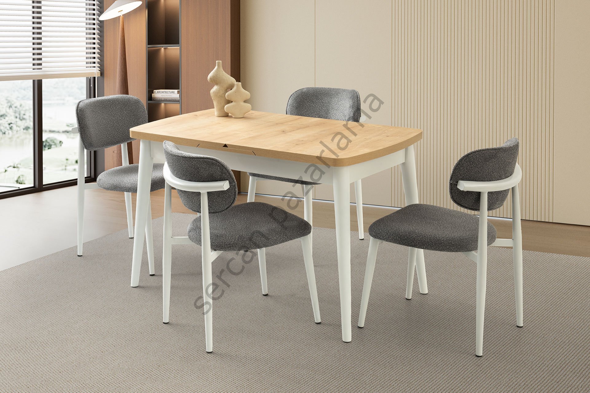 1318-2441 - Kelebek Masa Sandalye Takımı - Meşe/Beyaz