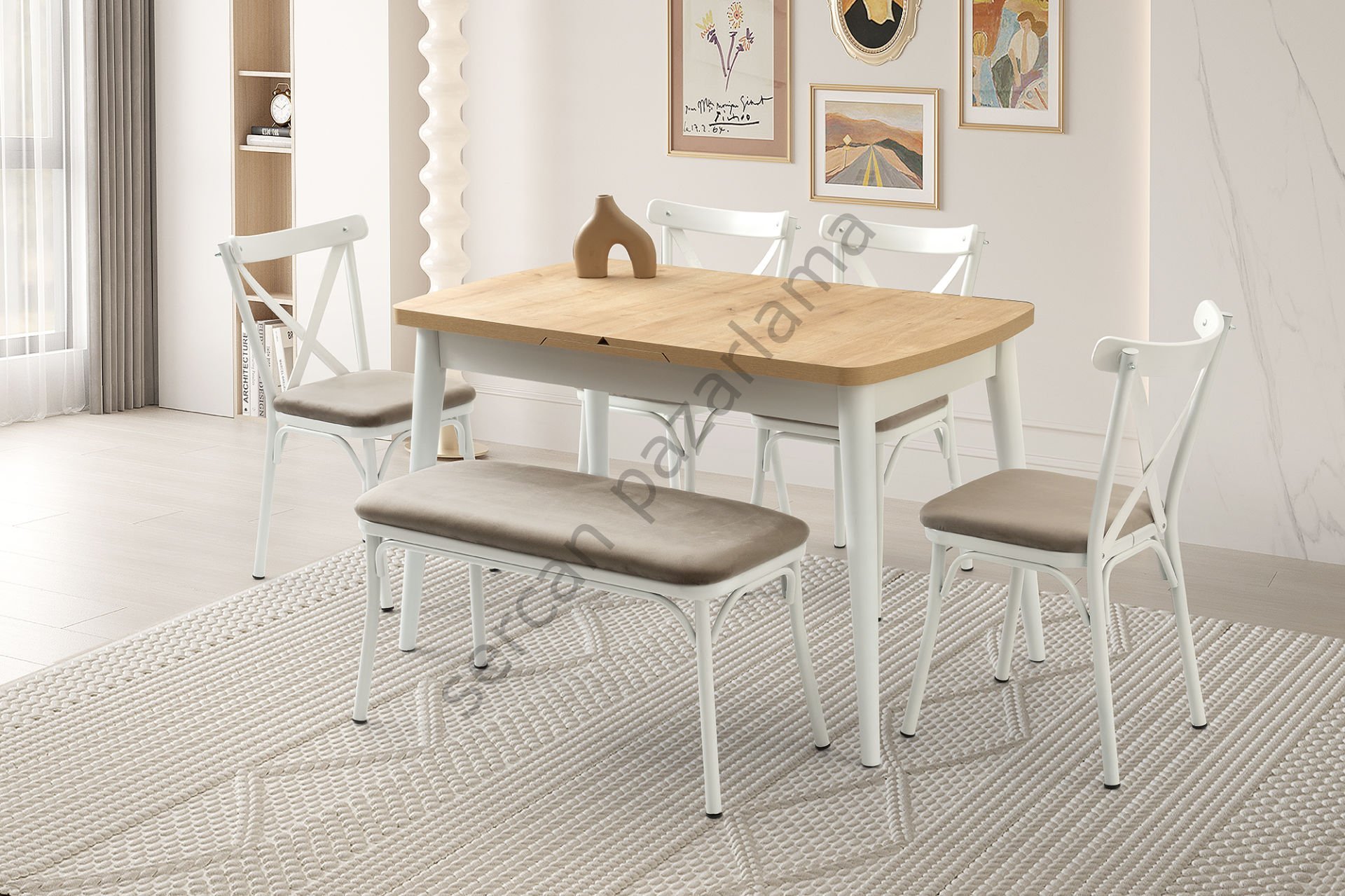 1318-7537-2353 - Kelebek Masa Sandalye Takımı - Meşe/Beyaz
