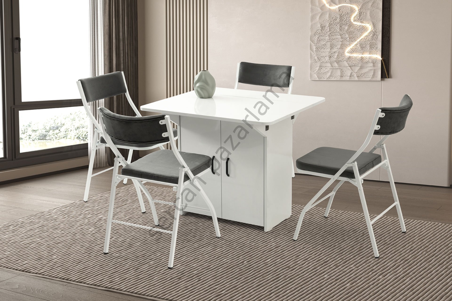 1326-2341 - İzmir Dolaplı Masa Sandalye Takımı - Beyaz
