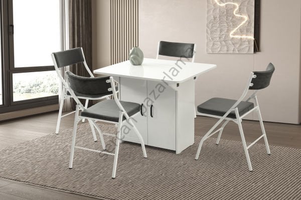 1326-2341 - İzmir Dolaplı Masa Sandalye Takımı - Beyaz