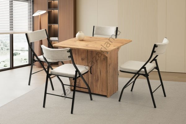 1327-2346 - İzmir Dolaplı Masa Sandalye Takımı - Çam