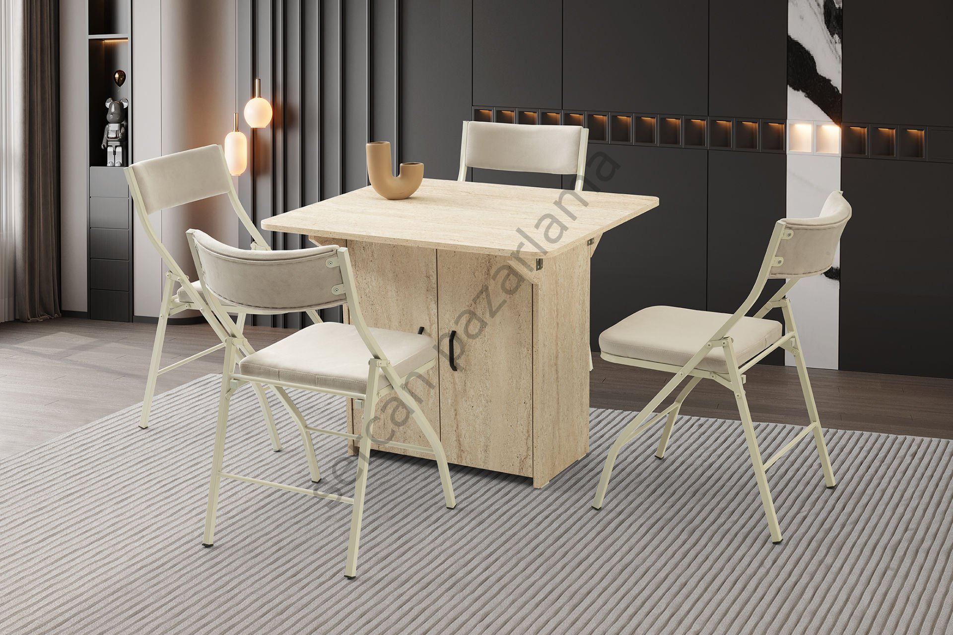 1328-2347 - İzmir Dolaplı Masa Sandalye Takımı - Traverten