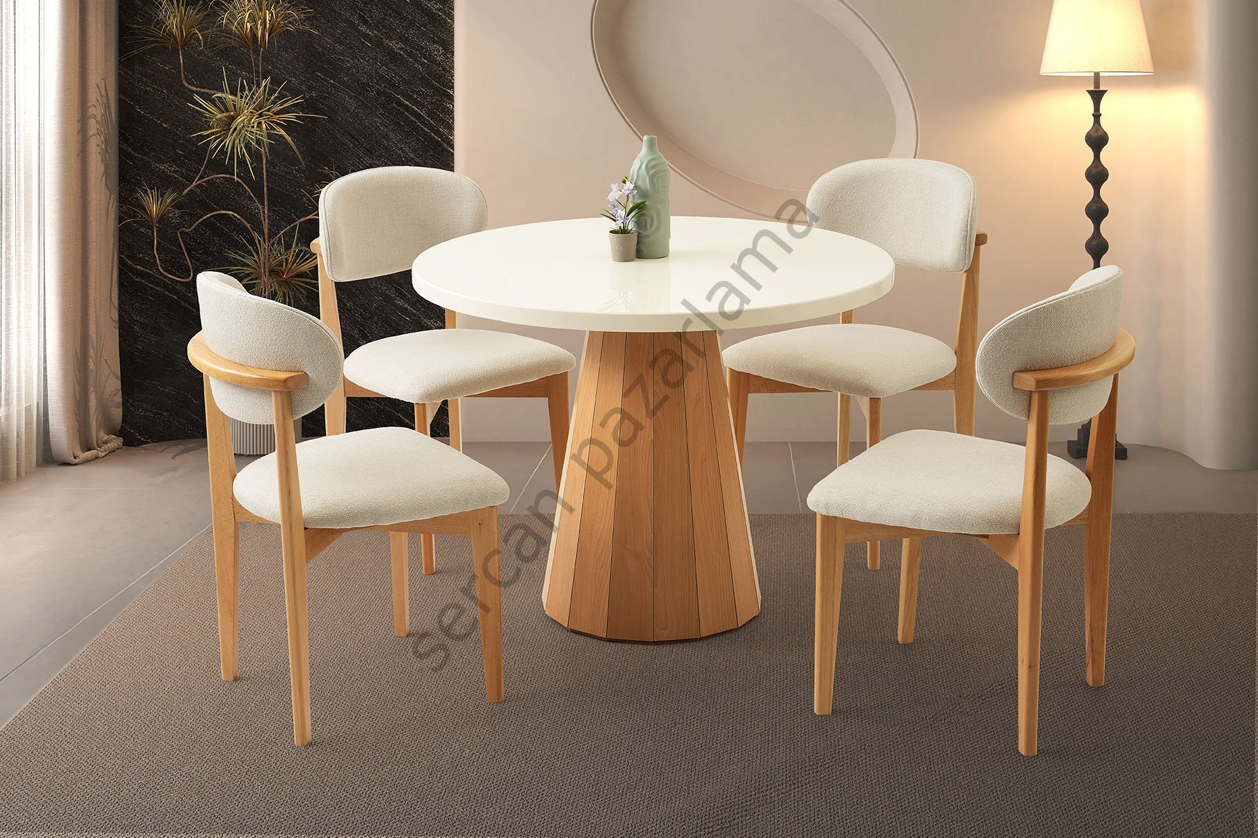 1383-2021 - Bohem Masa Sandalye Takımı - Ekru/Naturel