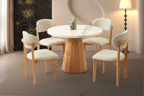 1383-2021 - Bohem Masa Sandalye Takımı - Ekru/Naturel