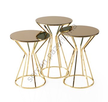 8043 - Kum Saati Sehpa - Gold/Bronz Ayna