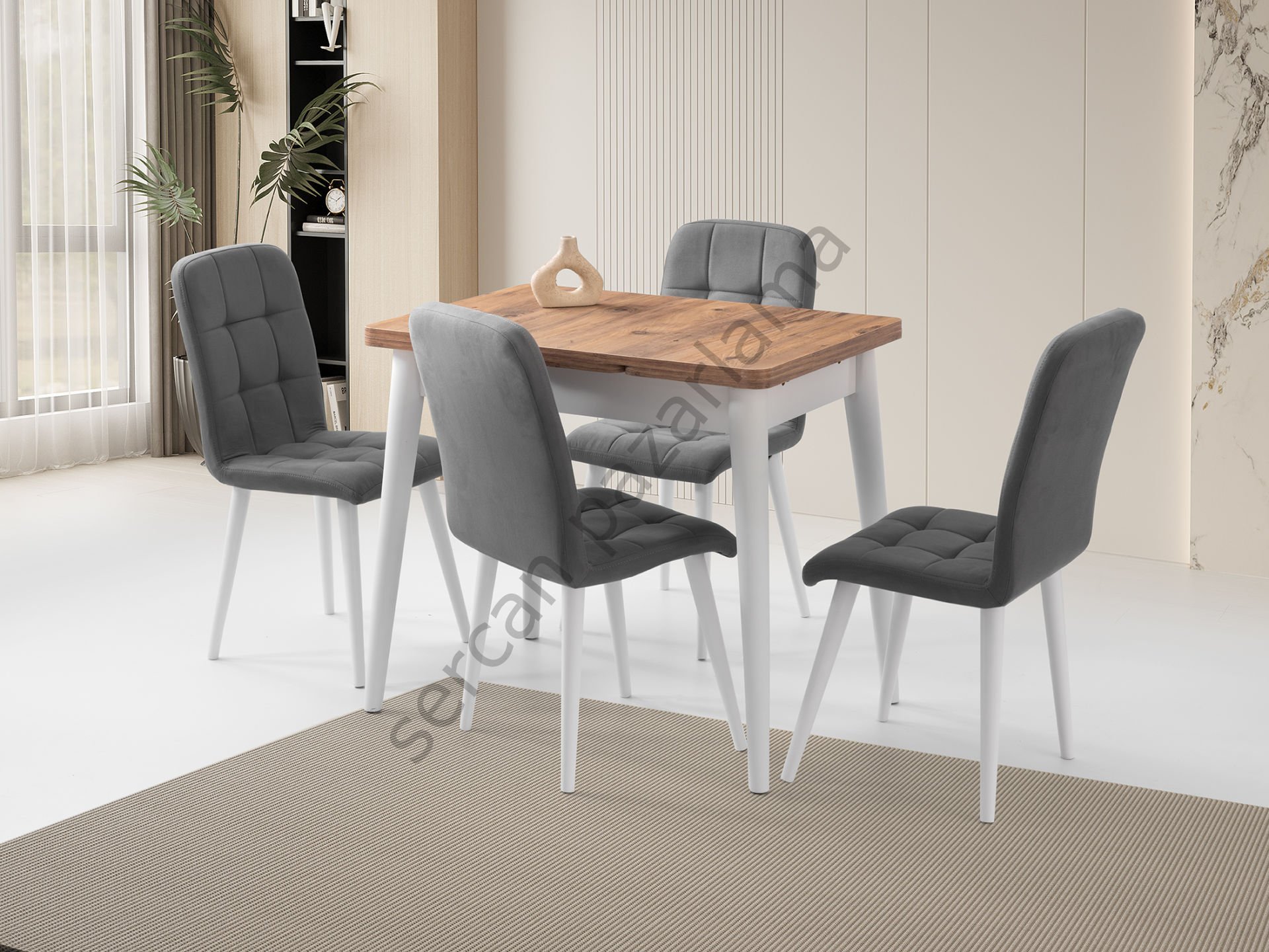 1564-2145 - Nilüfer Masa Sandalye Takımı - Çam/Beyaz